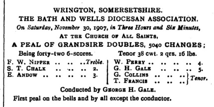 Details of peal rung at Wrington on the 30 November 1907